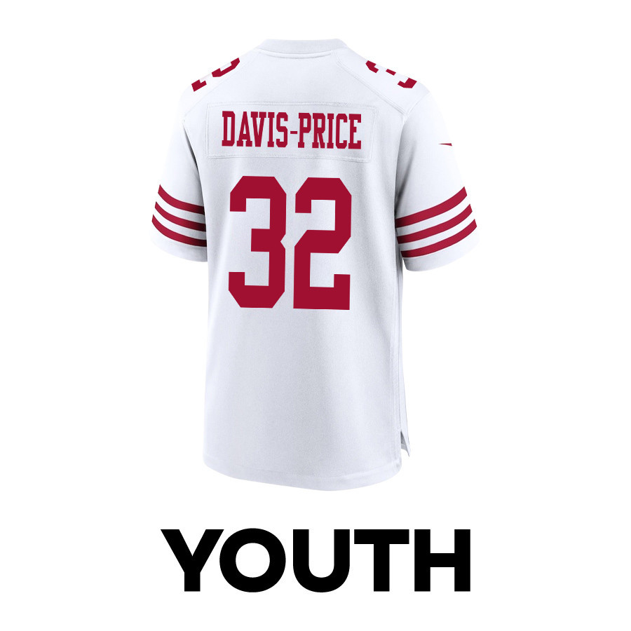 Tyrion Davis-Price 32 San Francisco 49ers Super Bowl LVIII Patch Game White NFL Jersey Youth