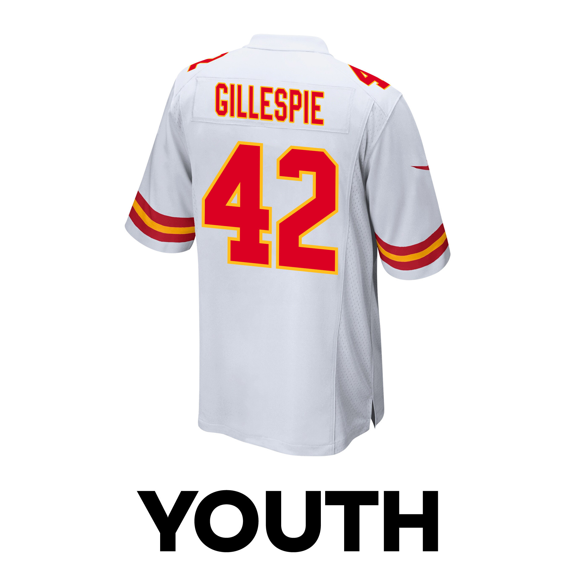 Tyree Gillespie 42 Kansas City Chiefs Super Bowl LVIII Champions 4X Game White NFL Jersey Youth