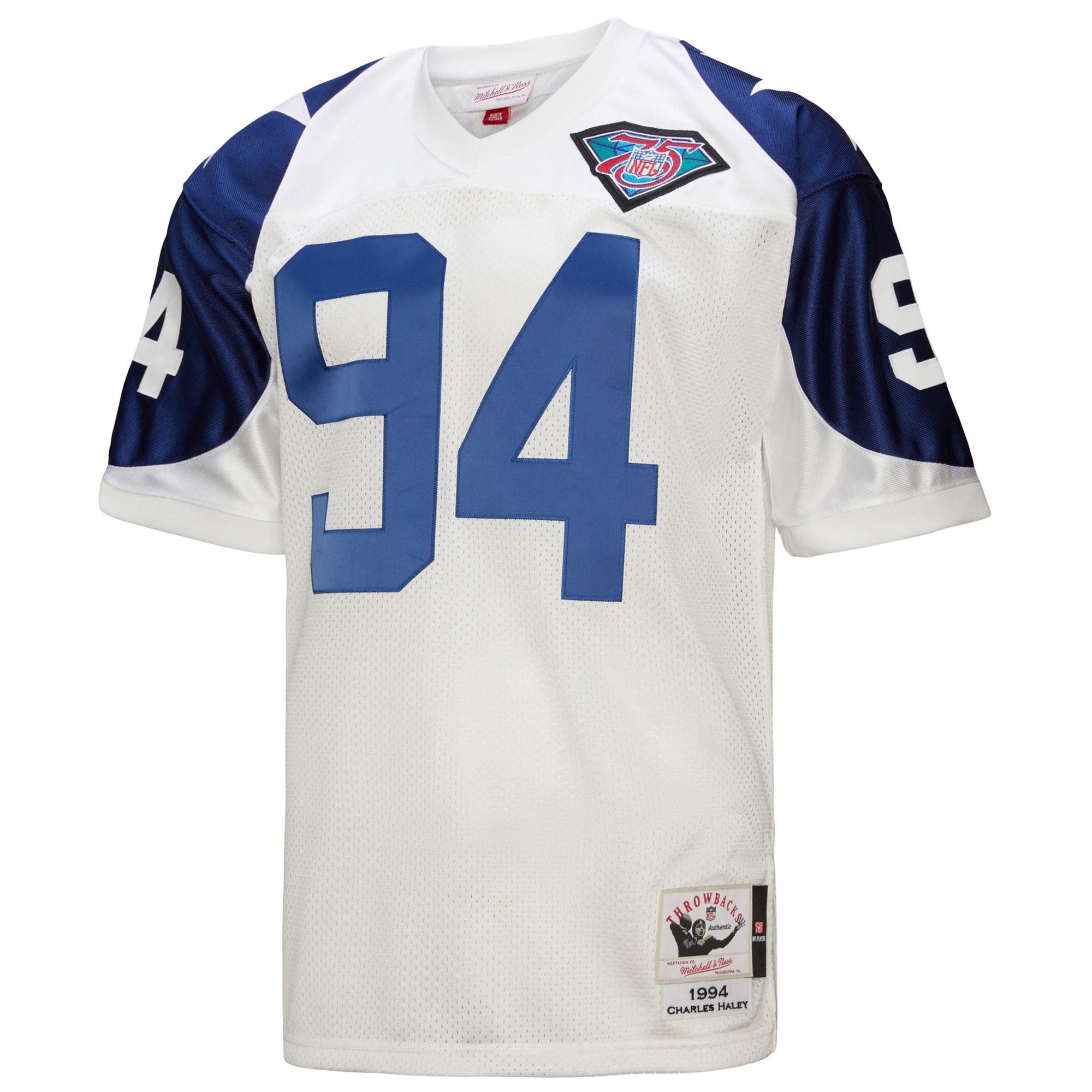Dallas Cowboys 1994 Charles Haley Mitchell Ness White Throwback Retired Player NFL Jersey Men's