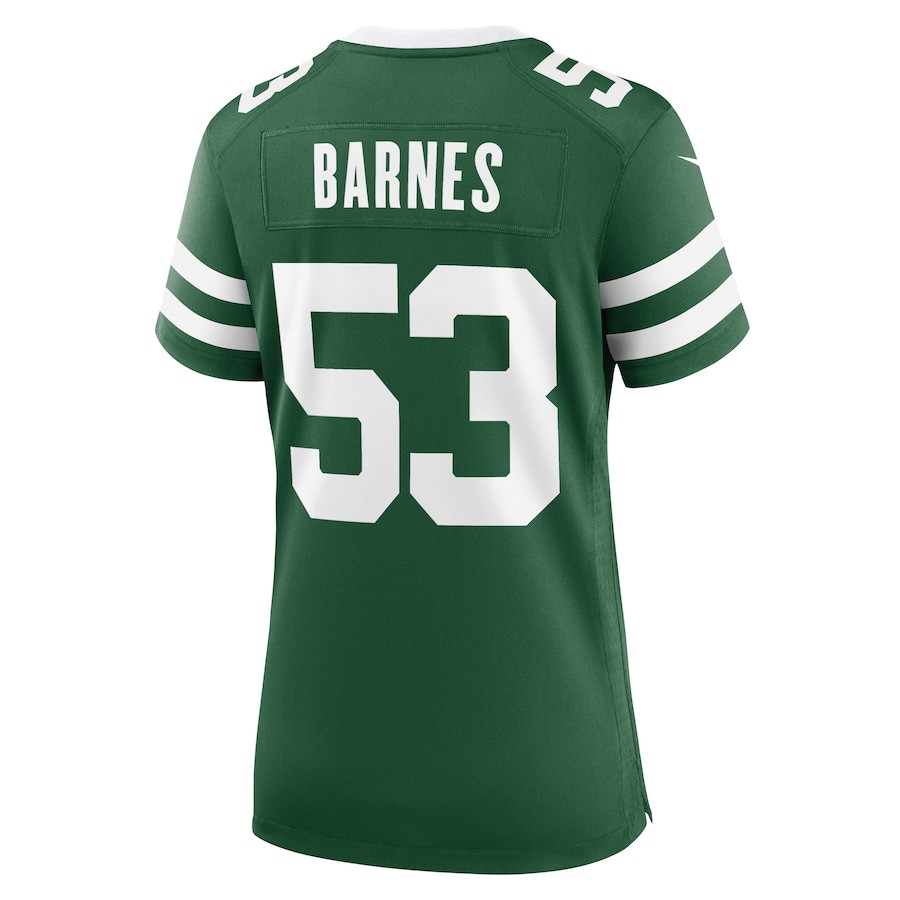 Zaire Barnes 53 New York Jets Team Game Legacy Green NFL Jersey Women's