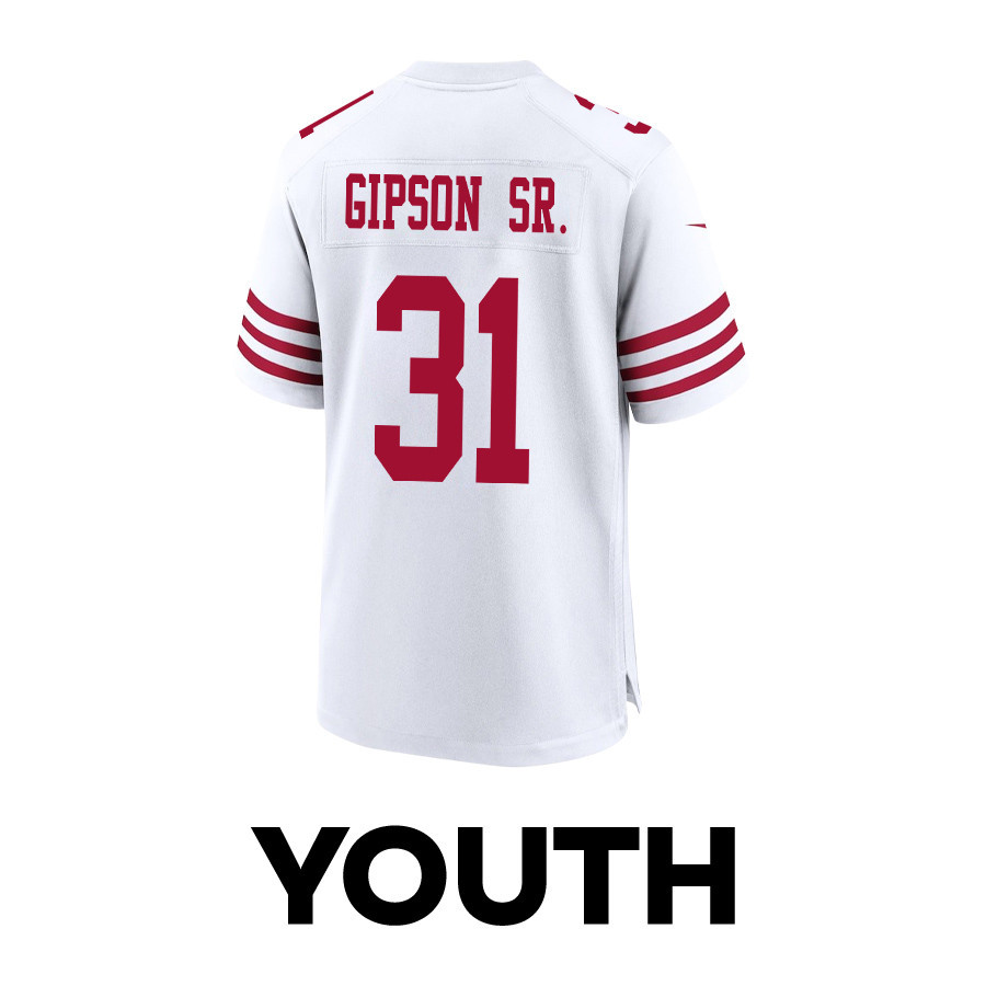 Tashaun Gipson Sr. 31 San Francisco 49ers Super Bowl LVIII Patch Game White NFL Jersey Youth