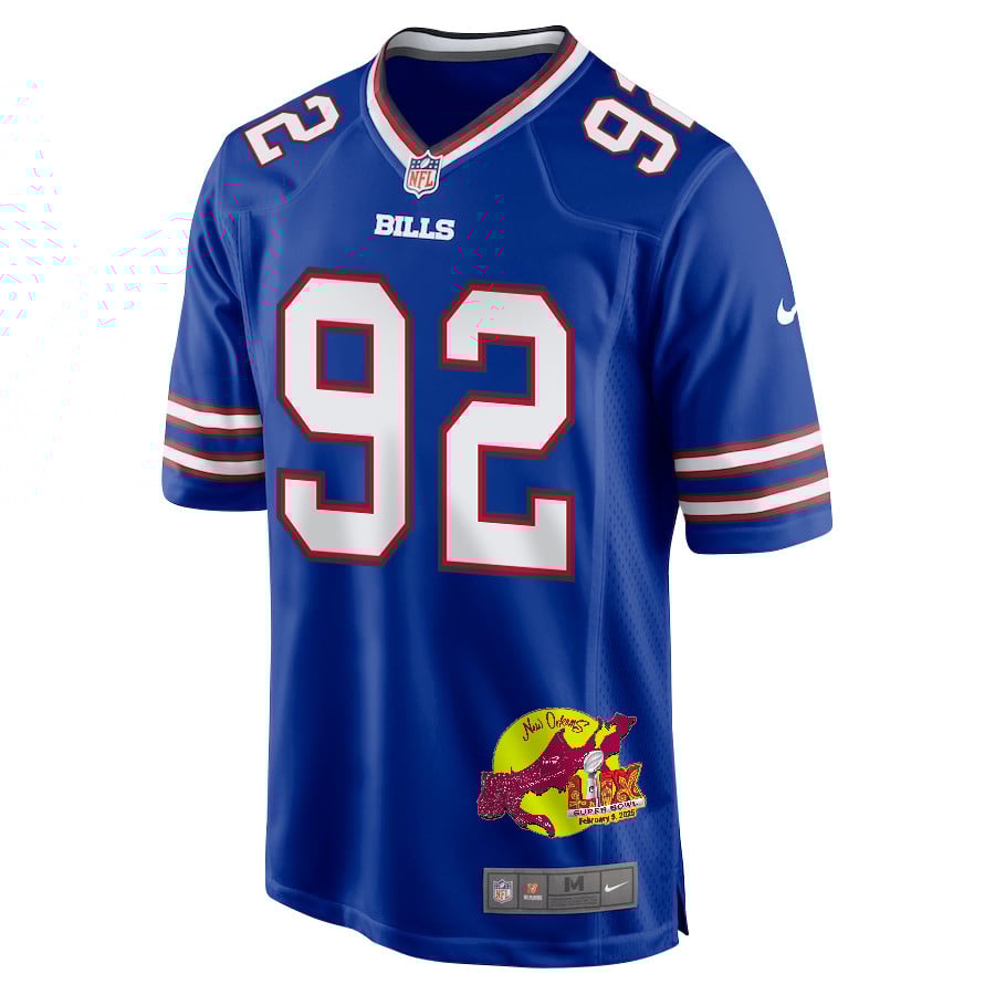 DaQuan Jones 92 Buffalo Bills Super Bowl LIX New Orleans Patch Game Royal NFL Jersey Men's