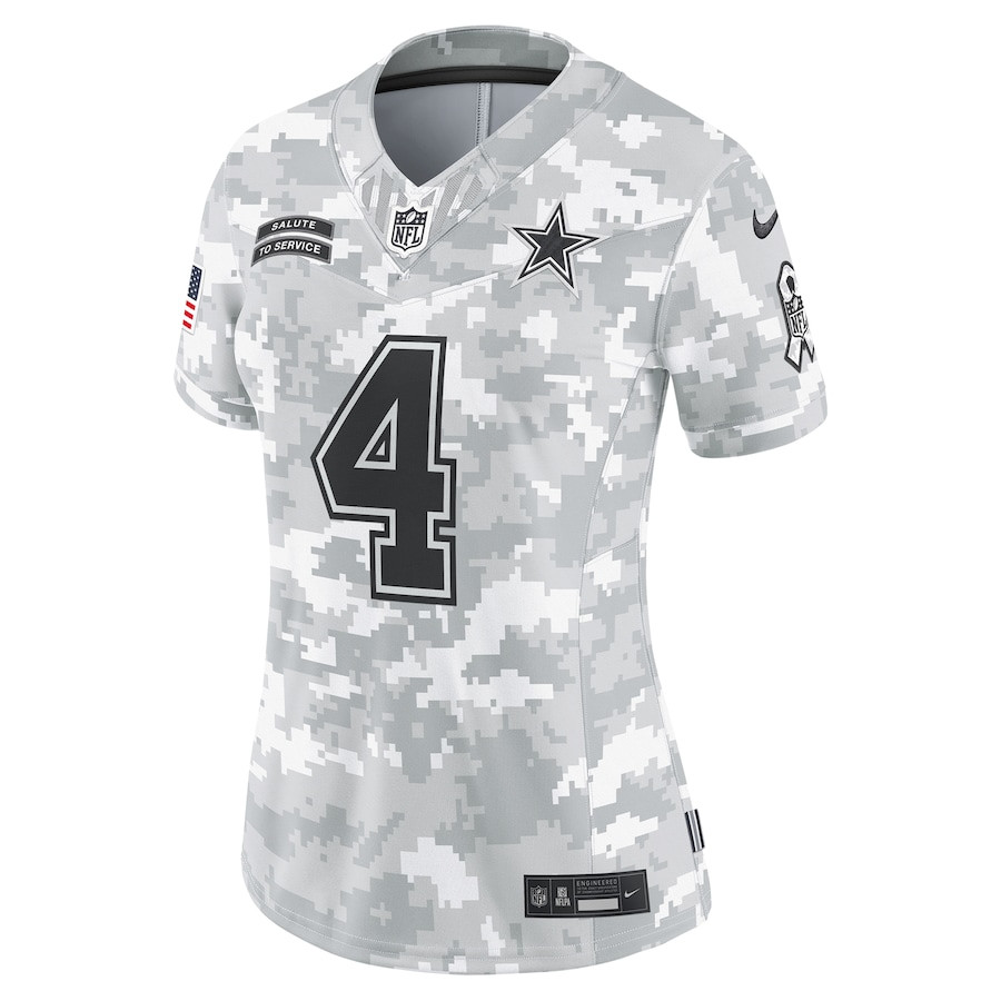 Dak Prescott 4 Dallas Cowboys 2024 Salute to Service Limited Arctic Camo NFL Jersey Women's