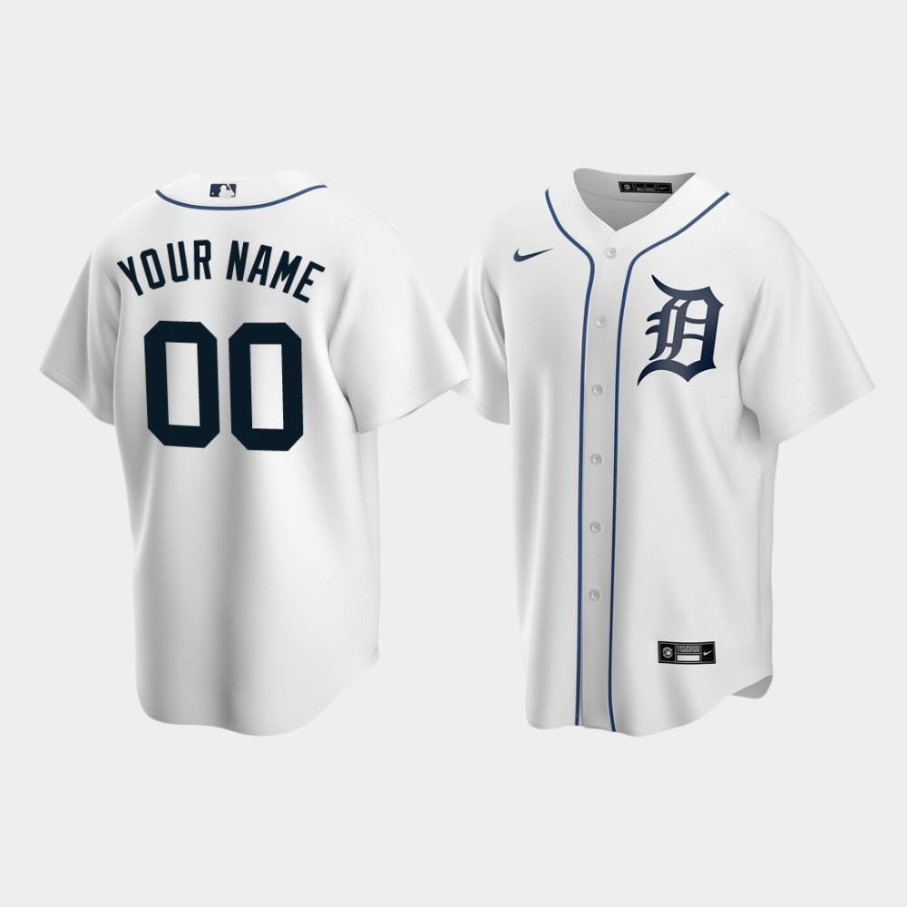 Detroit Tigers 00 Custom White Home MLB Jersey Men's