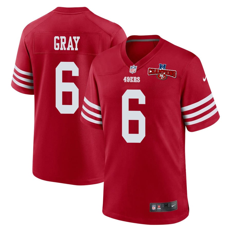 Danny Gray 6 San Francisco 49ers NFC Champions Patch Game Scarlet NFL Jersey Men's