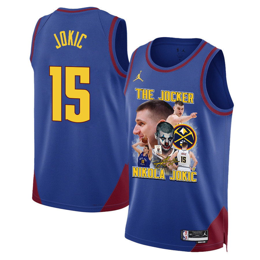 Nikola Jokic 15 Denver Nuggets Joker's Magic 2023 Champions Swingman Blue NBA Jersey Men's