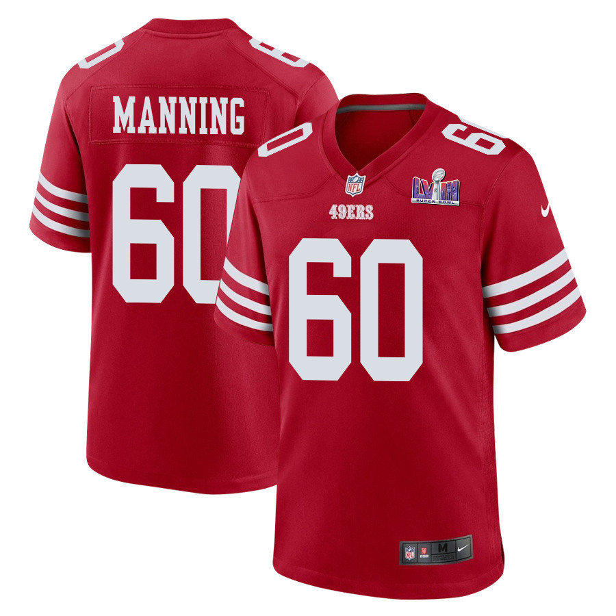Ilm Manning 60 San Francisco 49ers Super Bowl LVIII Patch Game Scarlet NFL Jersey Men's