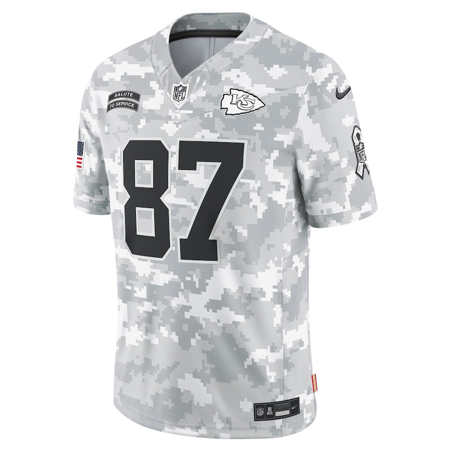 Travis Kelce 87 Kansas City Chiefs 2024 Salute to Service Limited Arctic Camo NFL Jersey Men's