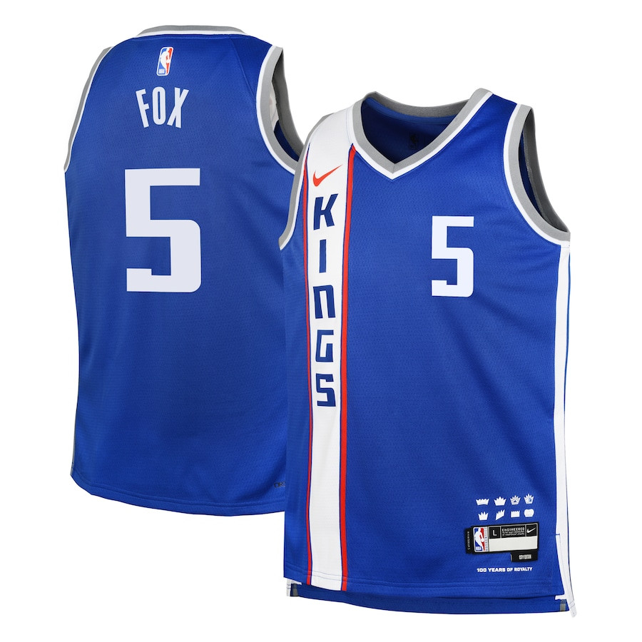 De'Aaron Fox 5 Sacramento Kings 2023/24 City Edition Swingma Blue NBA Jersey Youth