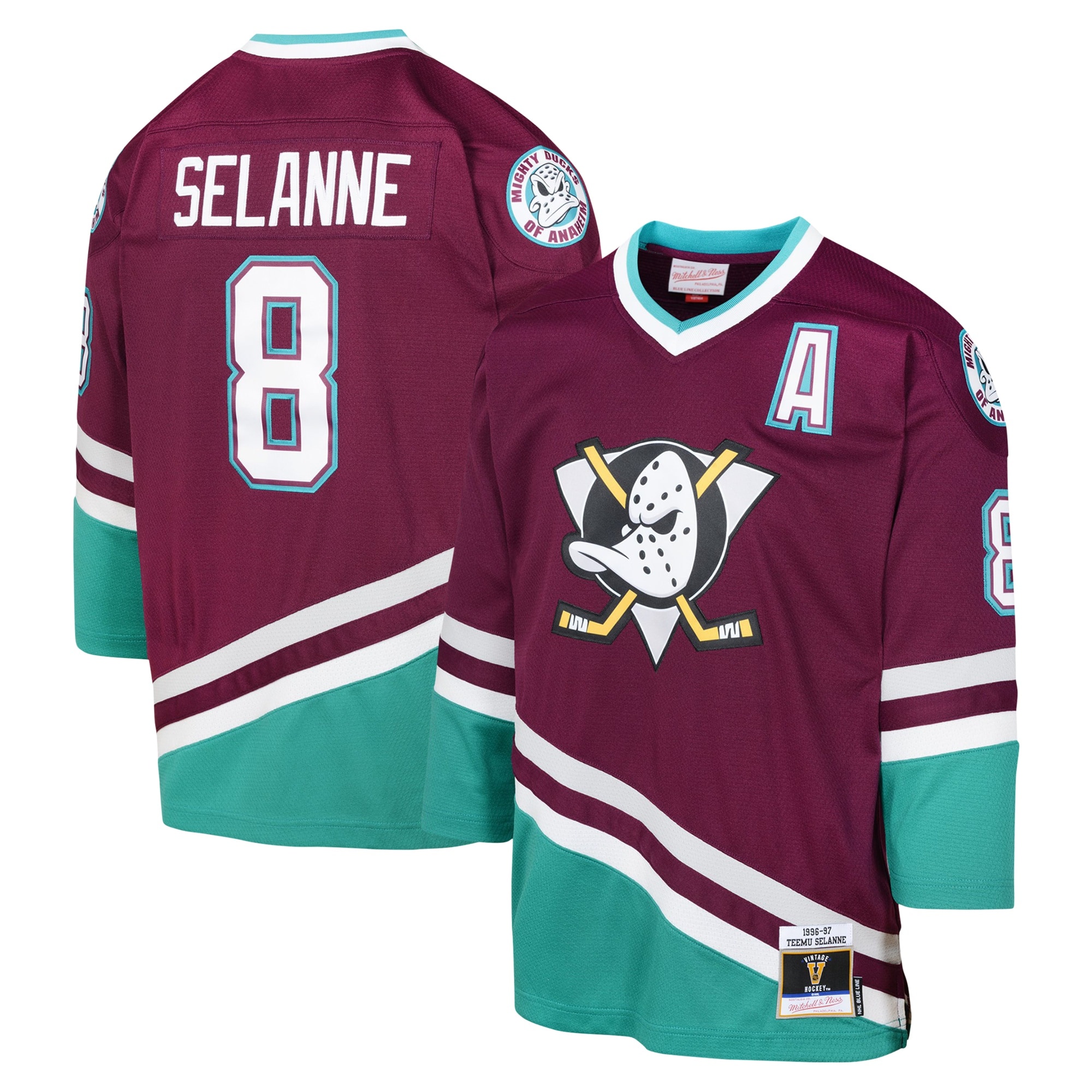Anaheim Ducks Teemu Selanne Mitchell Ness Maroon 1996 Blue Line Player NHL Jersey Youth