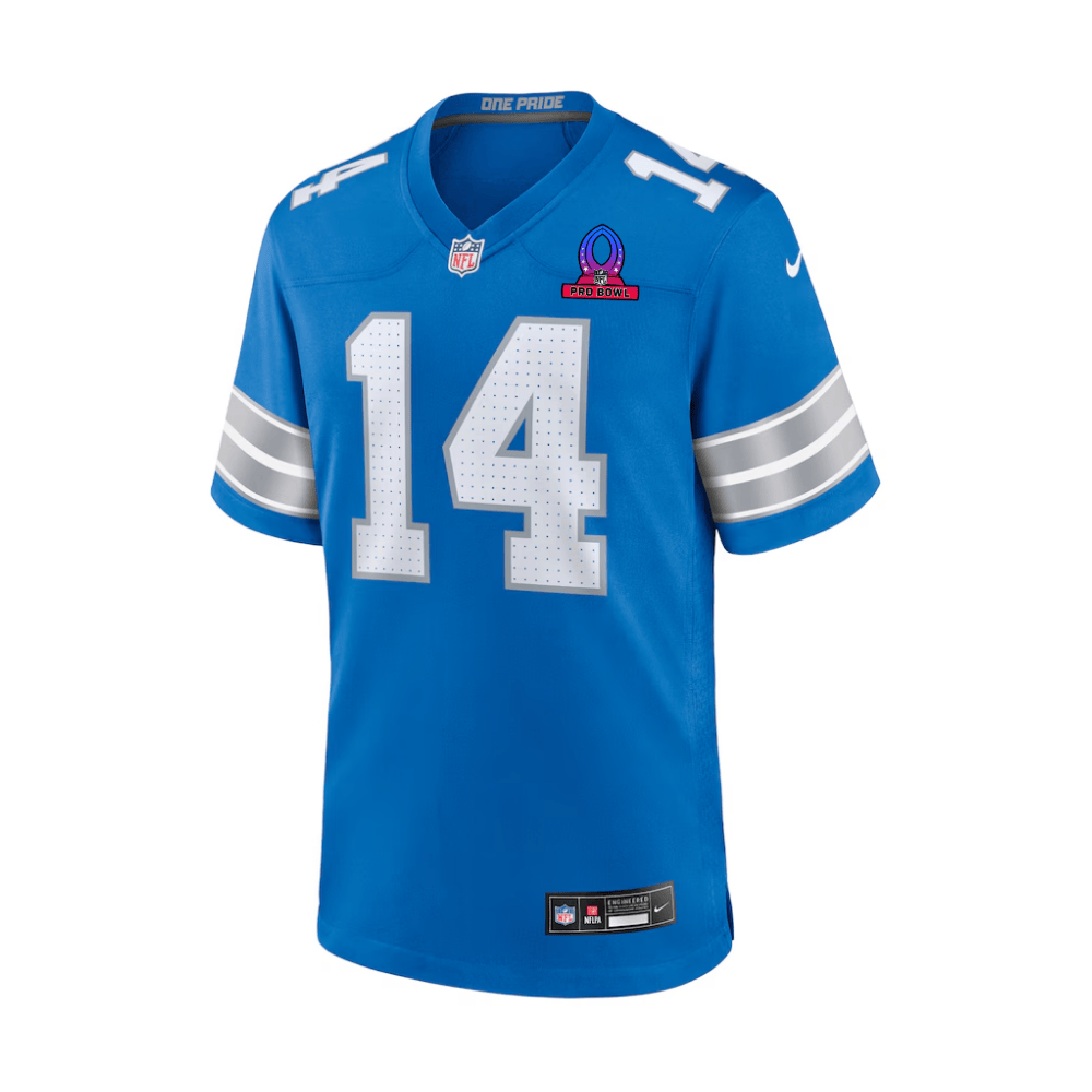 Amon-Ra St. Brown 14 Detroit Lions 2025 Pro Bowl Patch Game Blue NFL Jersey Men's