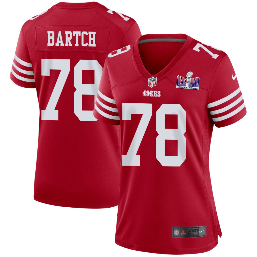 Ben Bartch 78 San Francisco 49ers Super Bowl LVIII Patch Game Scarlet NFL Jersey Women's