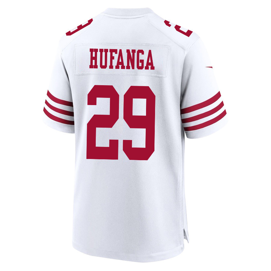 Talanoa Hufanga 29 San Francisco 49ers Super Bowl LVIII Patch Game White NFL Jersey Men's