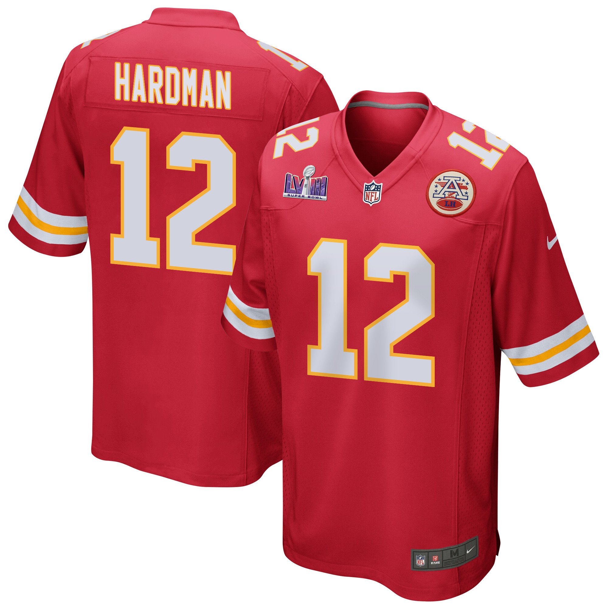 Mecole Hardman 12 Kansas City Chiefs Super Bowl LVIII Patch Game Red NFL Jersey Men's