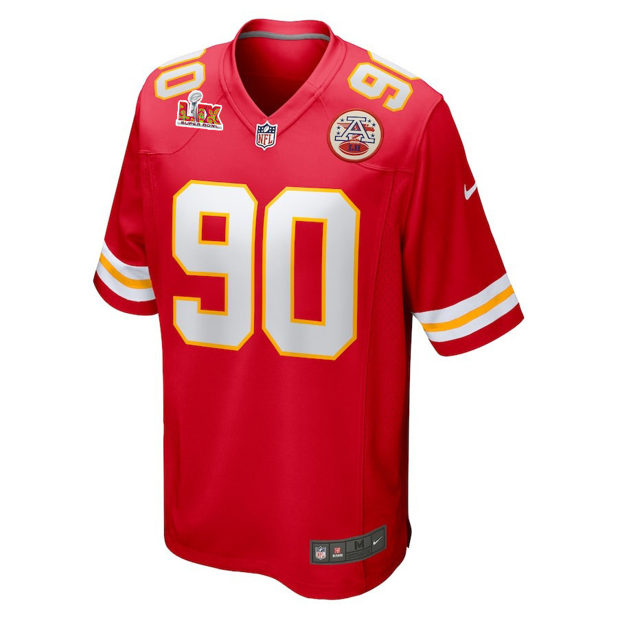 Charles Omenihu #90 Kansas City Chiefs Super Bowl LIX Red NFL Jersey Youth