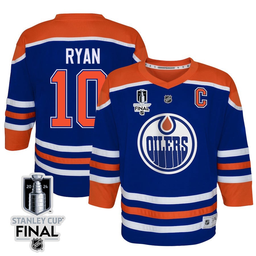 Derek Ryan 10 Edmonton Oilers 2024 STANLEY CUP Final Home Royal NHL Jersey Youth