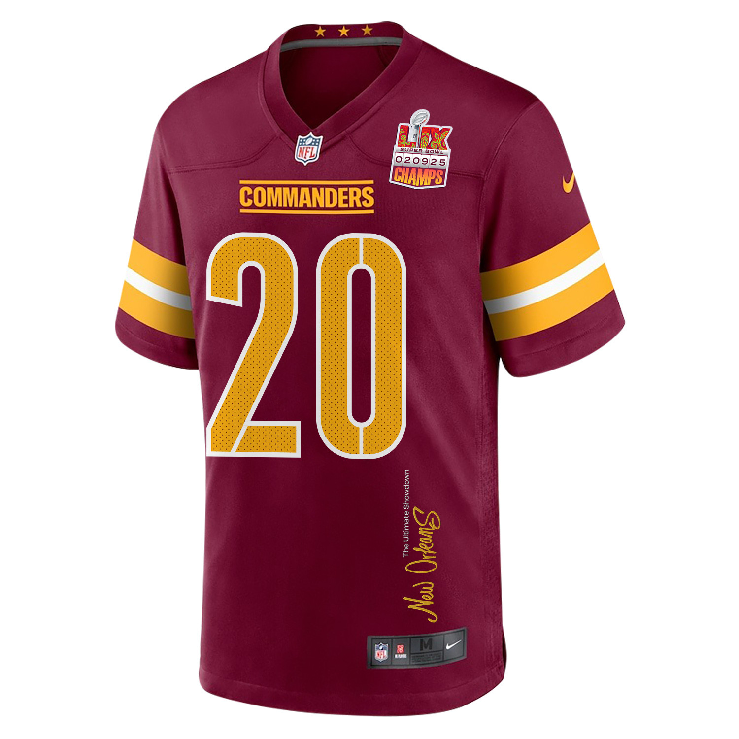 Quan Martin 20 Washington Commanders Super Bowl LIX Champions Patch New Orleans The Ultimate Showdown' EMBROIDERED Game Burgundy NFL Jersey Men's