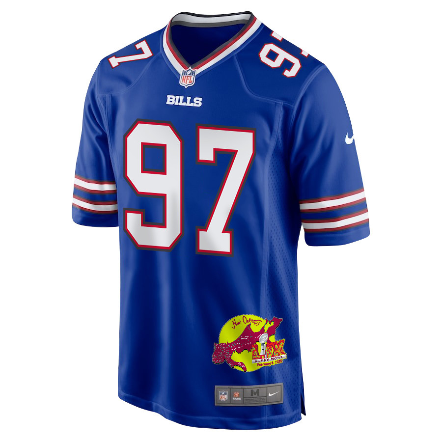 Jordan Phillips 97 Buffalo Bills Super Bowl LIX New Orleans Patch Game Royal NFL Jersey Men's