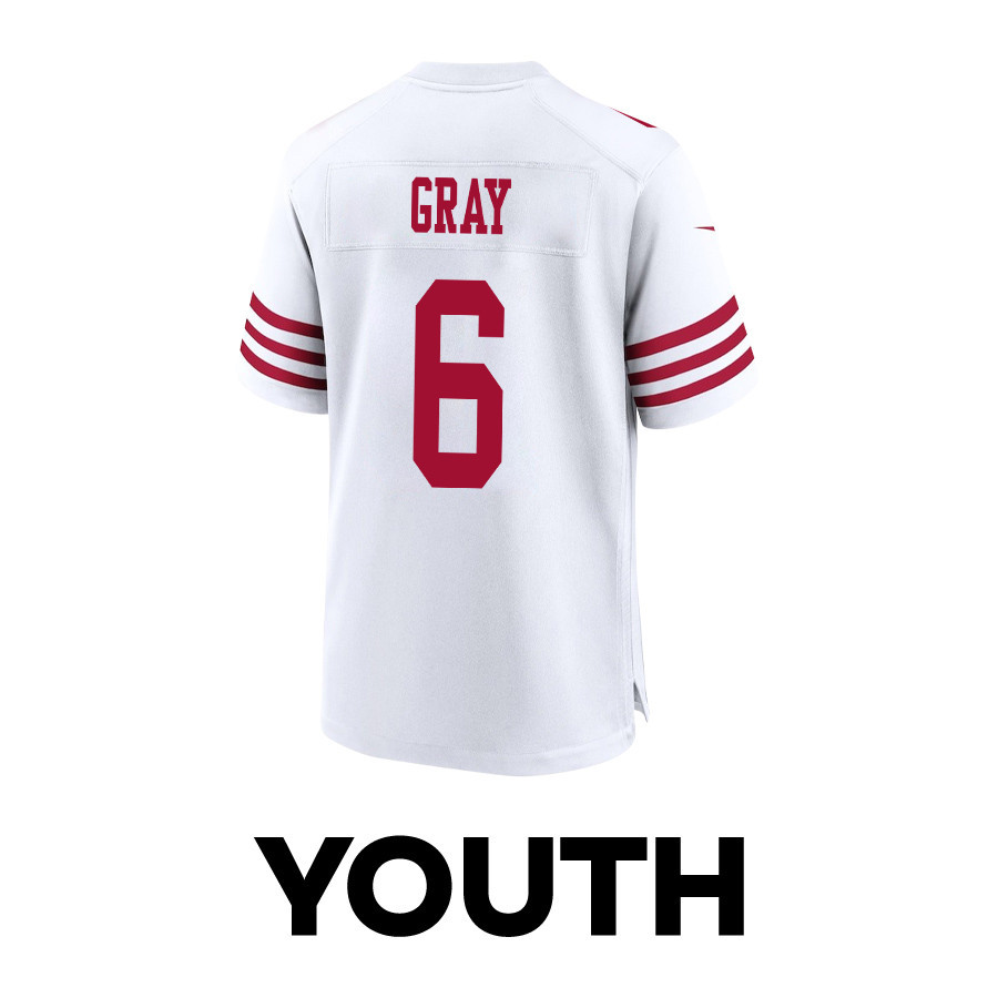 Danny Gray 6 San Francisco 49ers Super Bowl LVIII Patch Game White NFL Jersey Youth