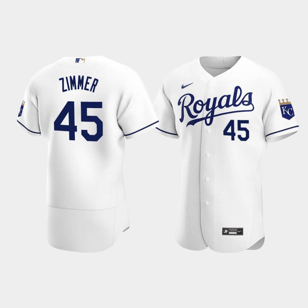 Kyle Zimmer 45 Kansas City Royals White Home MLB Jersey Men's