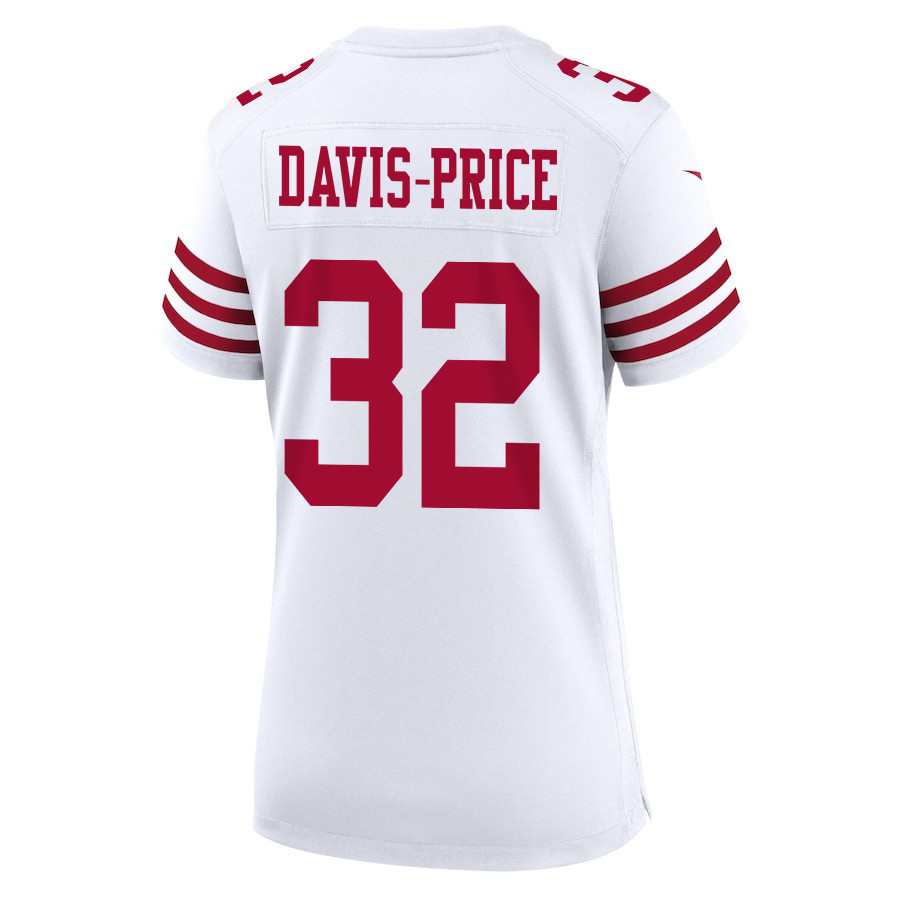 Tyrion Davis-Price 32 San Francisco 49ers Super Bowl LVIII Patch Game White NFL Jersey Women's