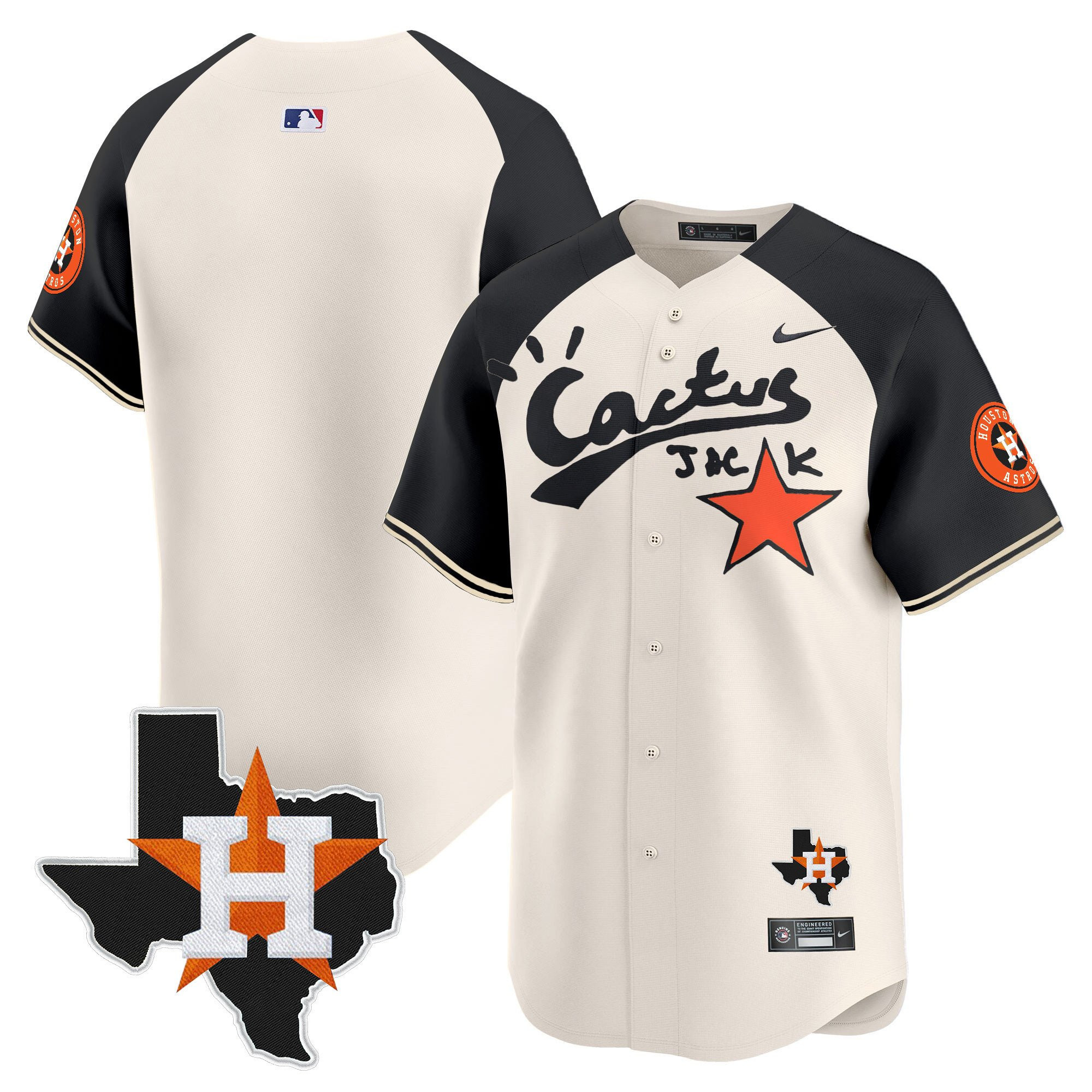 Houston Astros Cactus Jack Houston Patch Limited Cream Alternate MLB Jersey Men's