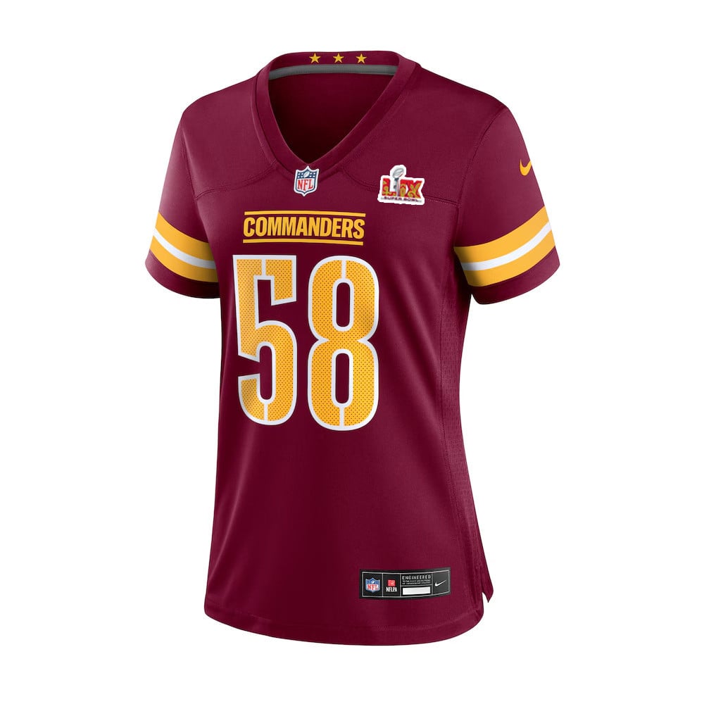 Jordan Magee #58 Washington Commanders Super Bowl LIX Burgundy NFL Jersey Women's