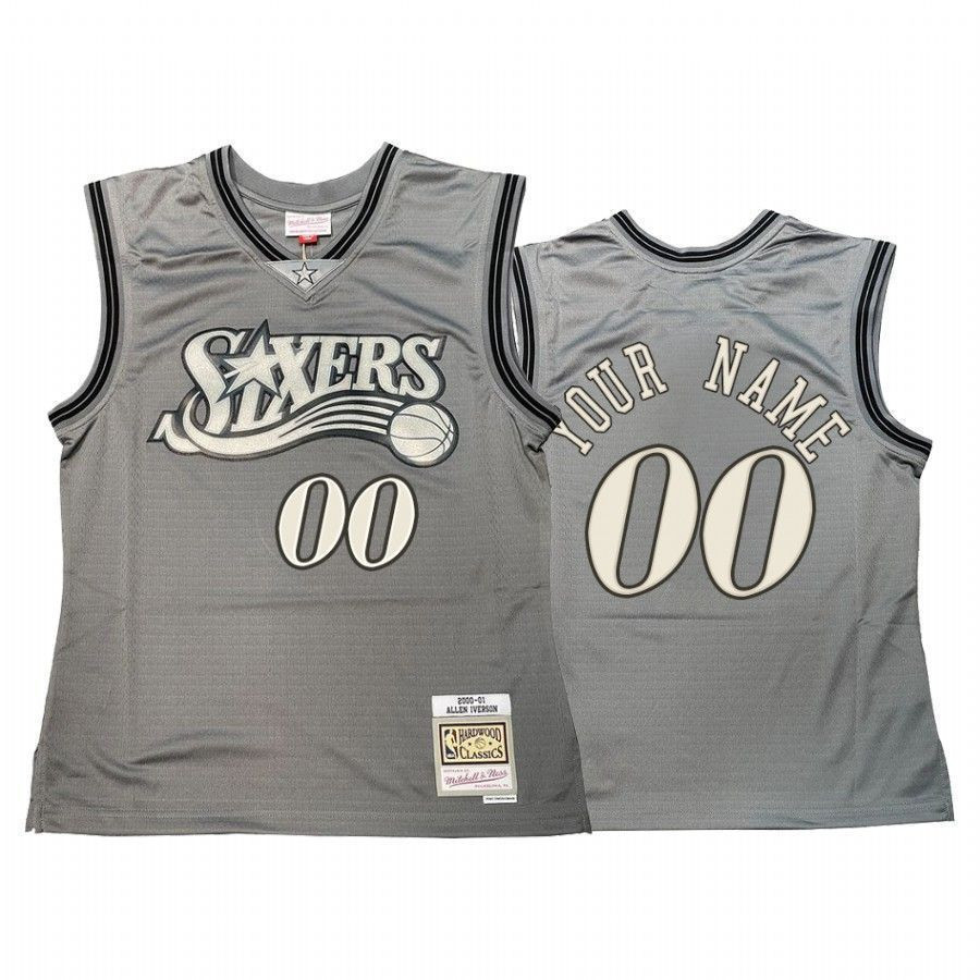 Custom 00 Philadelphia 76ers Hardwood Classics Gray NBA Jersey Men's