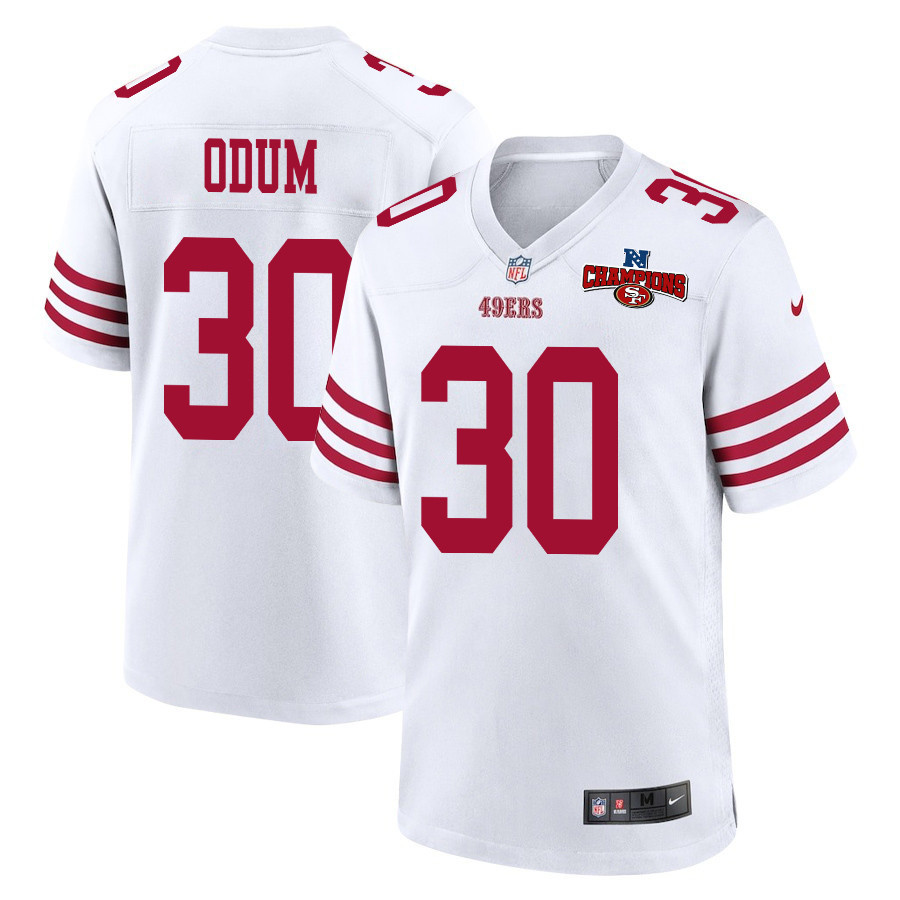 George Odum 30 San Francisco 49ers NFC Champions Patch Game White NFL Jersey Men's