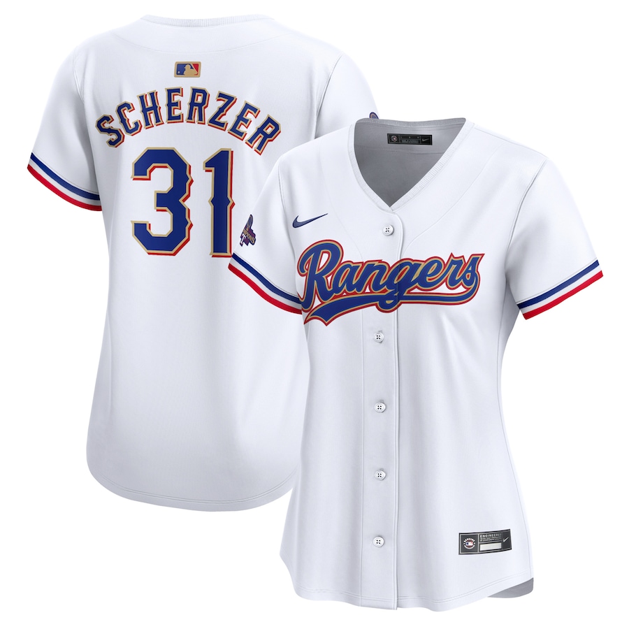 Max Scherzer Texas Rangers Women's 2024 Gold Collection Limited Player Jersey White