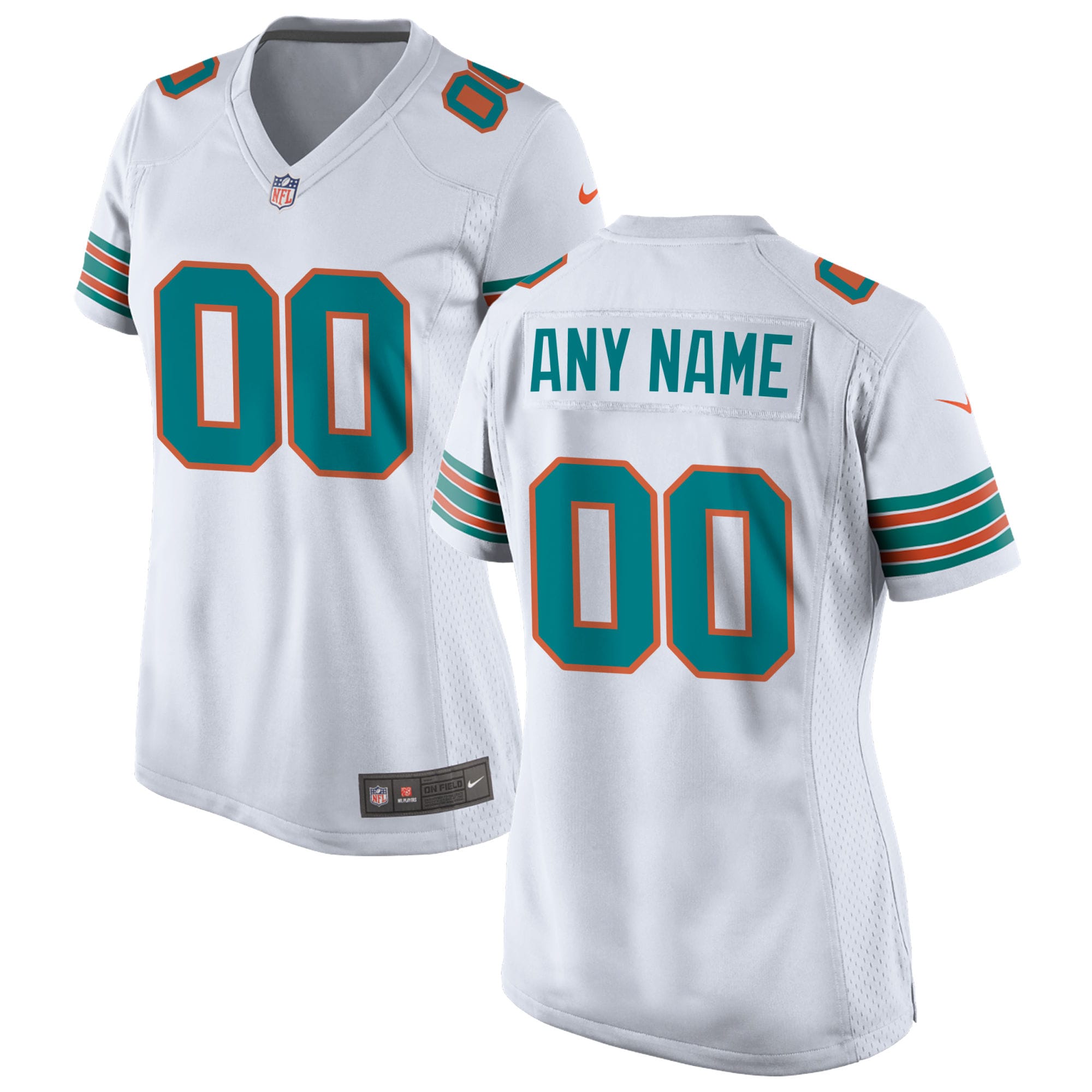 Miami Dolphins White Alternate Custom Game NFL Jersey Women's