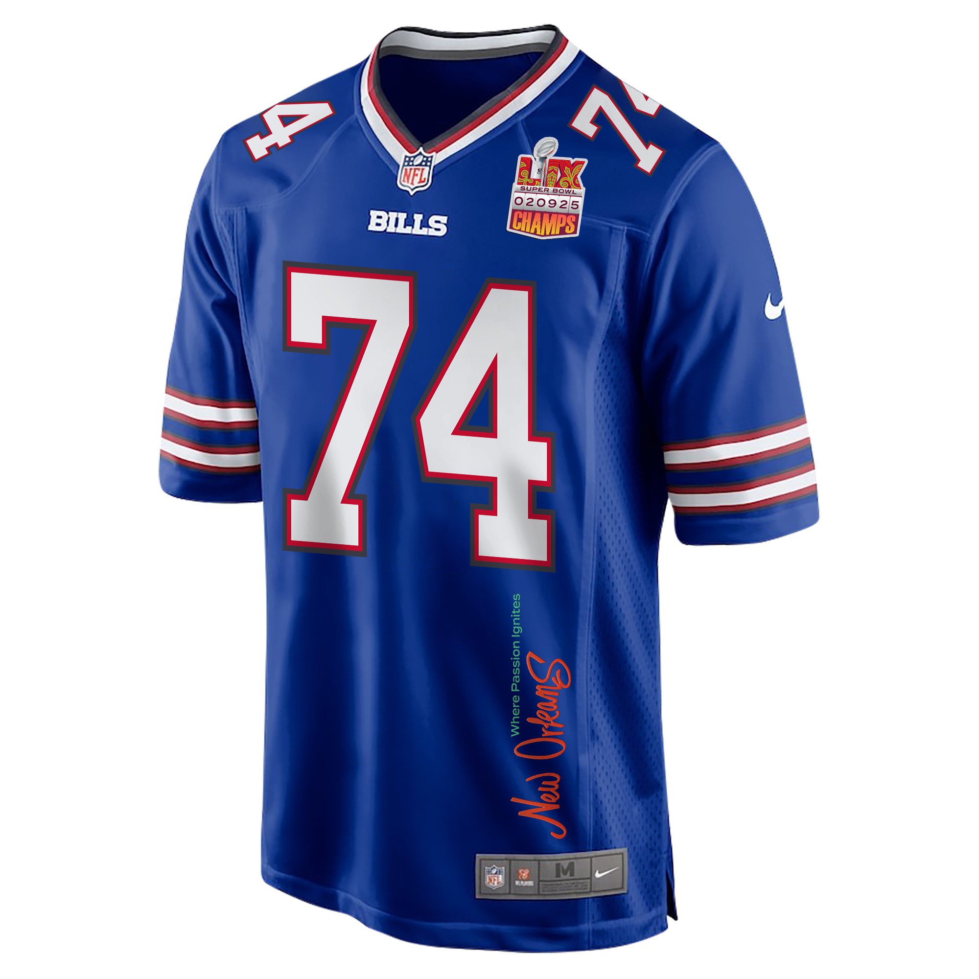 Ryan Van Demark 74 Buffalo Bills Super Bowl LIX Champions Patch New Orleans Where Passion Ignites' EMBROIDERED Game Royal NFL Jersey Men's