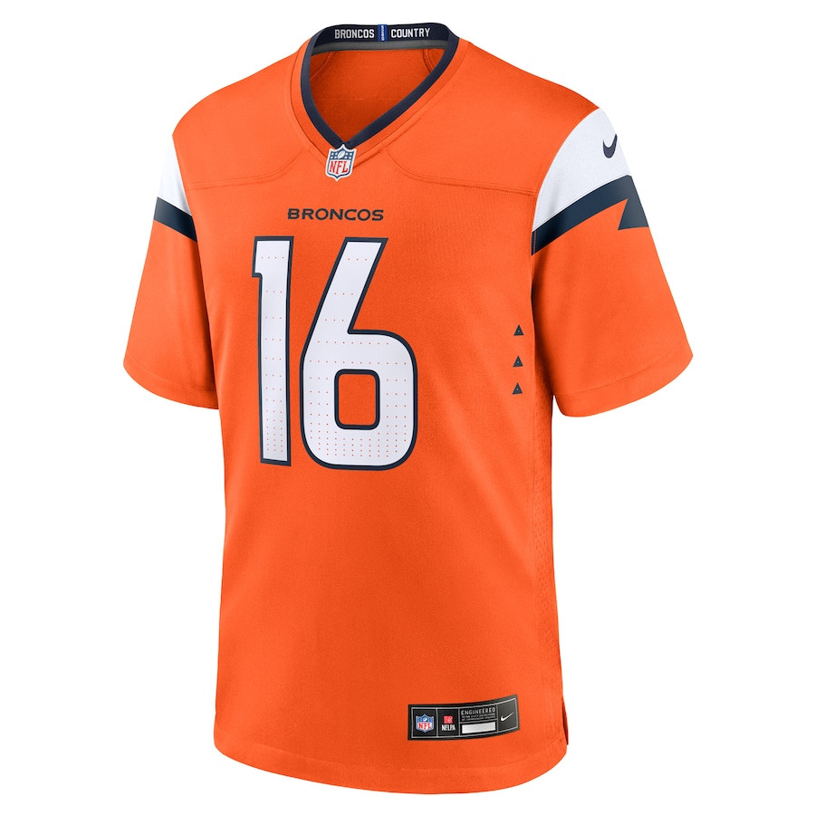 Troy Franklin 16 Denver Broncos Team Game Orange NFL Jersey Men's