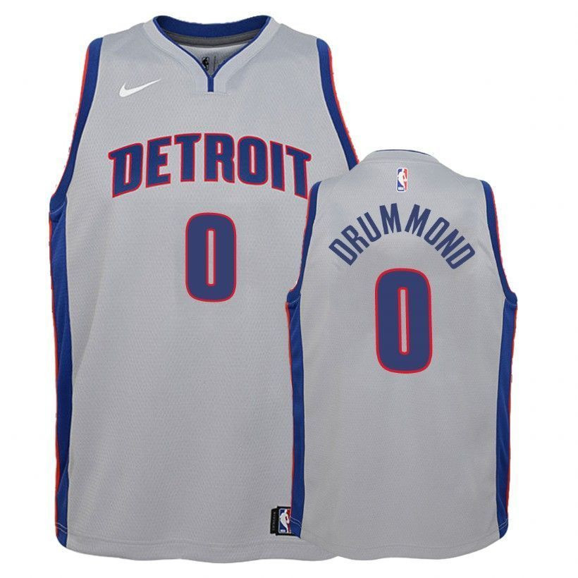 Detroit Pistons Andre Drummond 0 Statet Gray NBA Jersey Youth