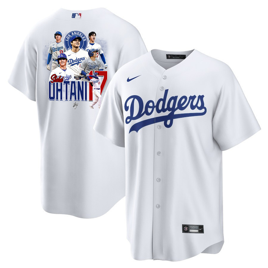 Shohei Ohtani 17 Los Angeles Dodgers Signed Collage Arts 2023 Home White MLB Jersey Men's