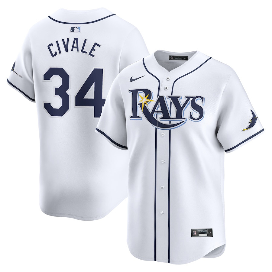Aaron Civale 34 Tampa Bay Rays Home Limited Player White MLB Jersey Men's