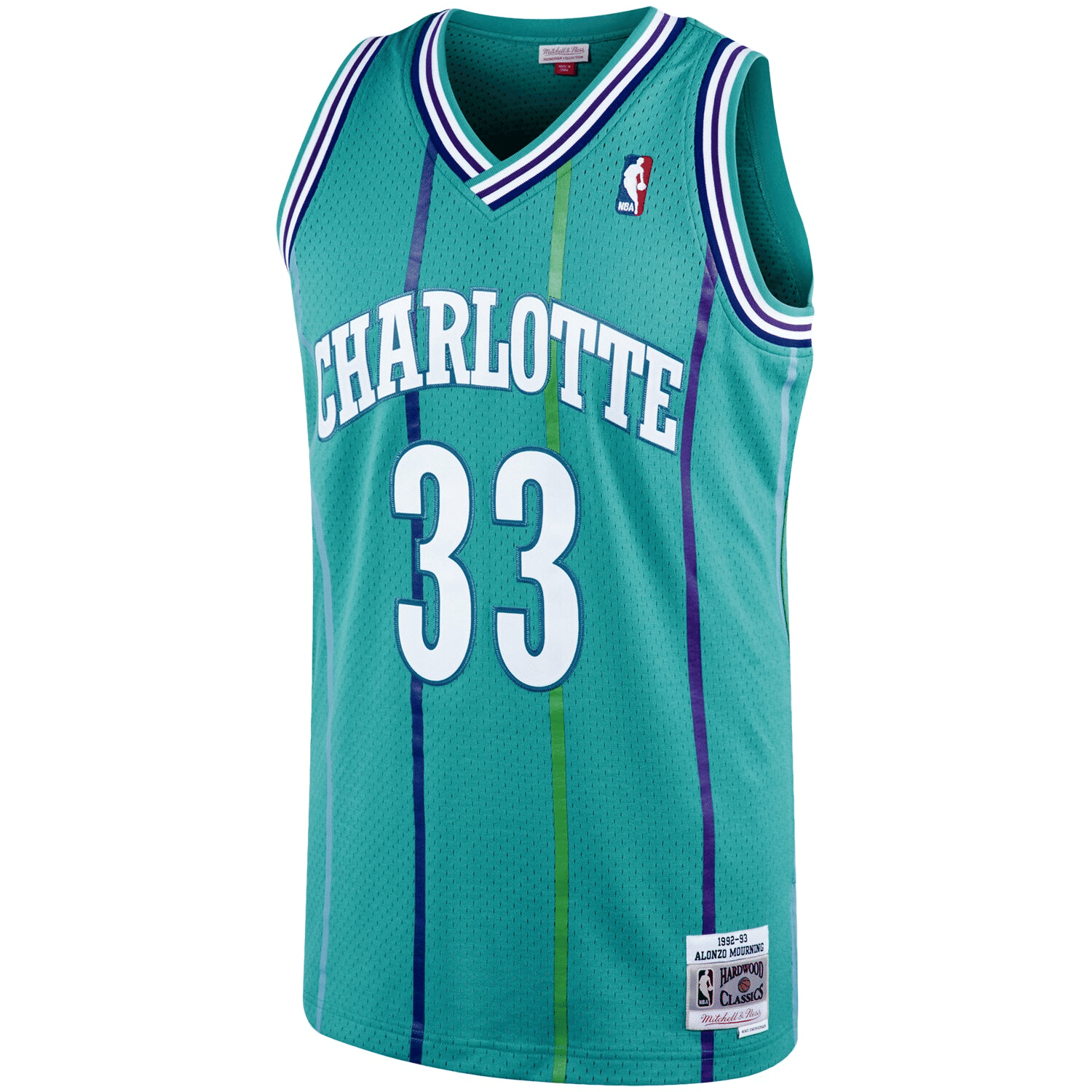 Alonzo Mourning Charlotte Hornets Mitchell Ness 1994-95 Hardwood Classics Swingman Purple NBA Jersey Men's