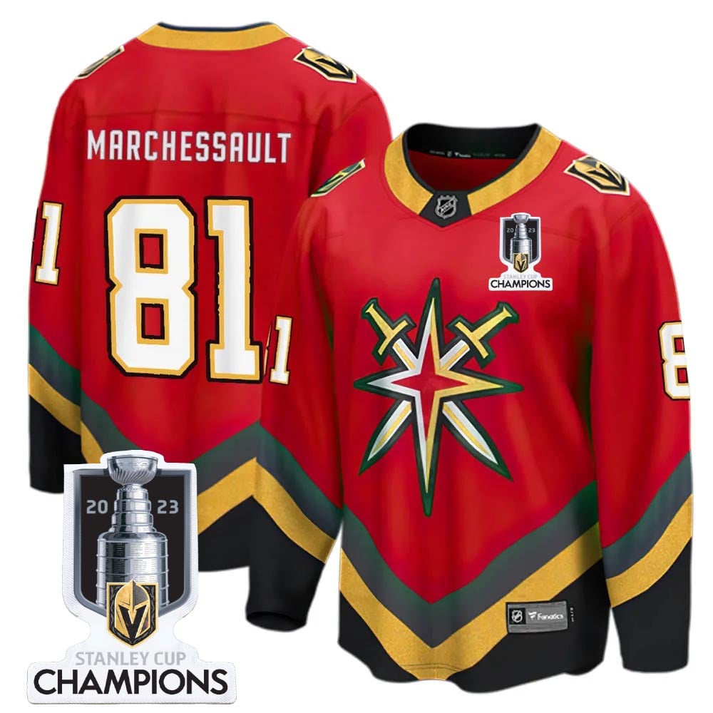 Jonathan Marchessault 81 Vegas Golden Knights 2023 Stanley Cup Champions Patch Reverse Editon Red NHL Jersey Men's