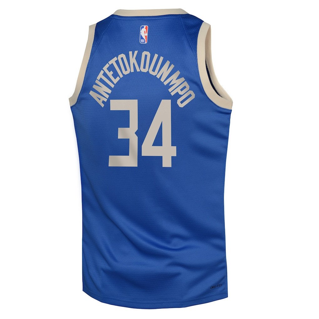 Giannis Antetokounmpo 34 Milwaukee Bucks 2024/25 Swingman Playe City Edition Royal NBA Jersey Youth