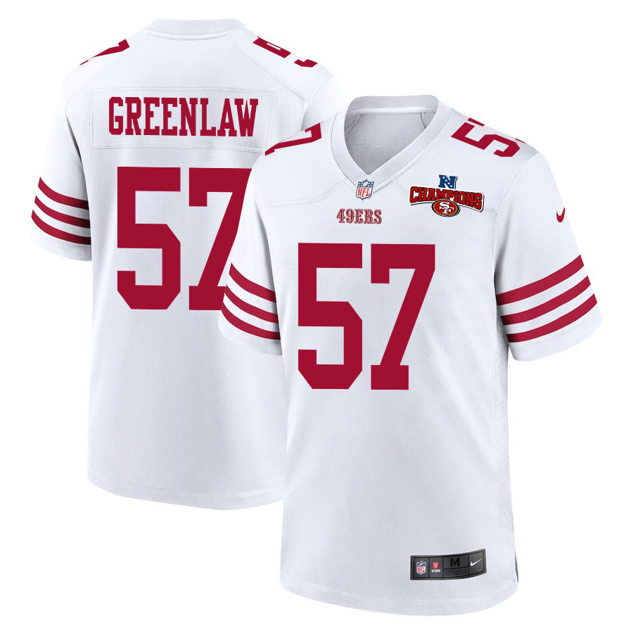 Dre Greenlaw 57 San Francisco 49ers NFC Champions Patch Game White NFL Jersey Men's