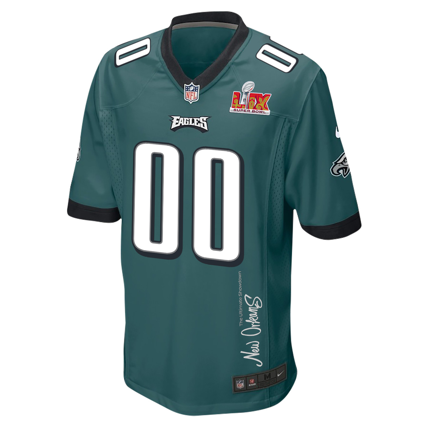 Philadelphia Eagles Super Bowl LIX New Orleans The Ultimate Showdown' EMBROIDERED Game Custom Midnight Green NFL Jersey Men's