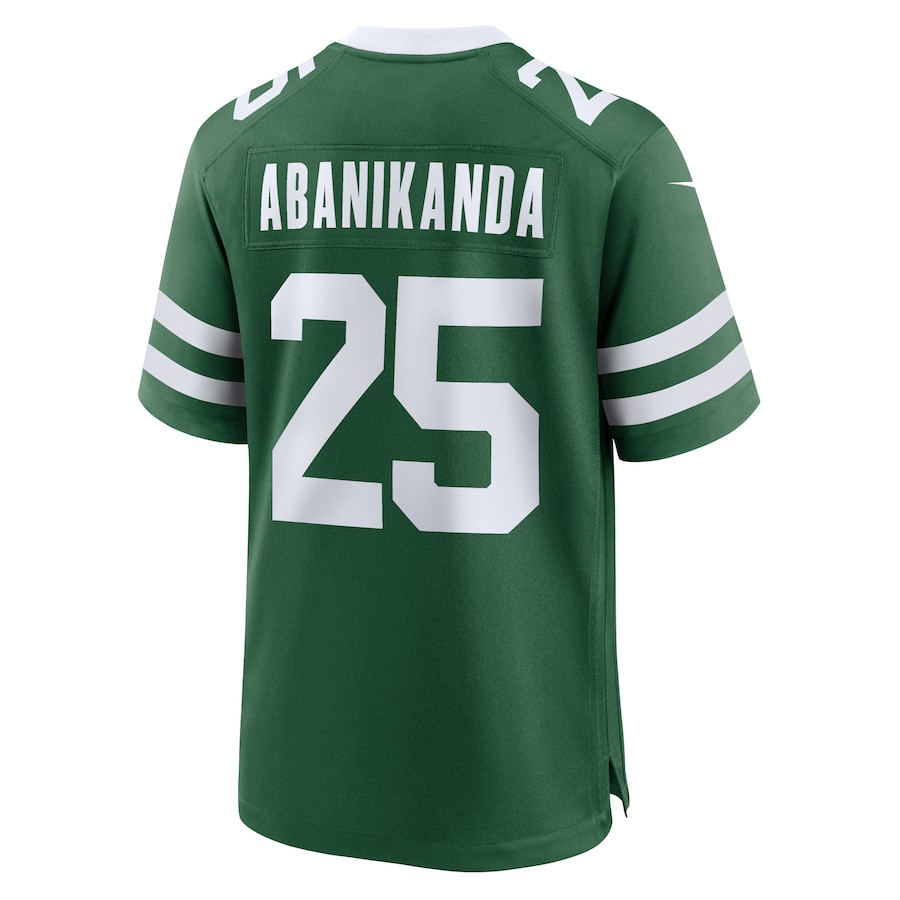 Israel Abanikanda 25 New York Jets Team Game Legacy Green NFL Jersey Men's