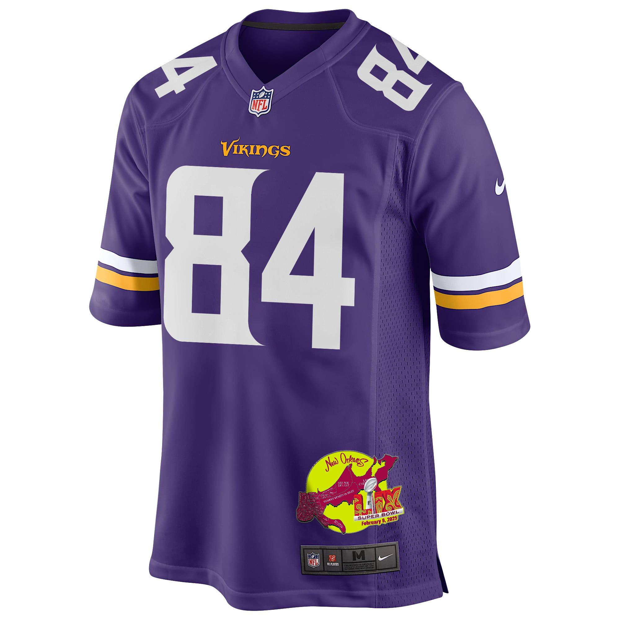 Josh Oliver 84 Minnesota Vikings Super Bowl LIX New Orleans Patch Game Purple NFL Jersey Men's
