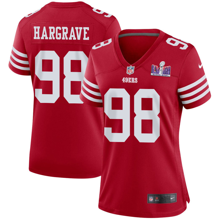 Javon Hargrave 98 San Francisco 49ers Super Bowl LVIII Patch Game Scarlet NFL Jersey Women's