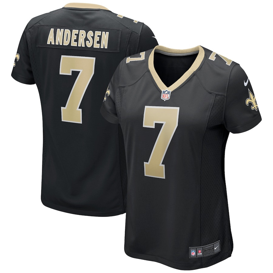 Morten Andersen 7 New Orleans Saints Game Retired Black NFL Jersey Women's