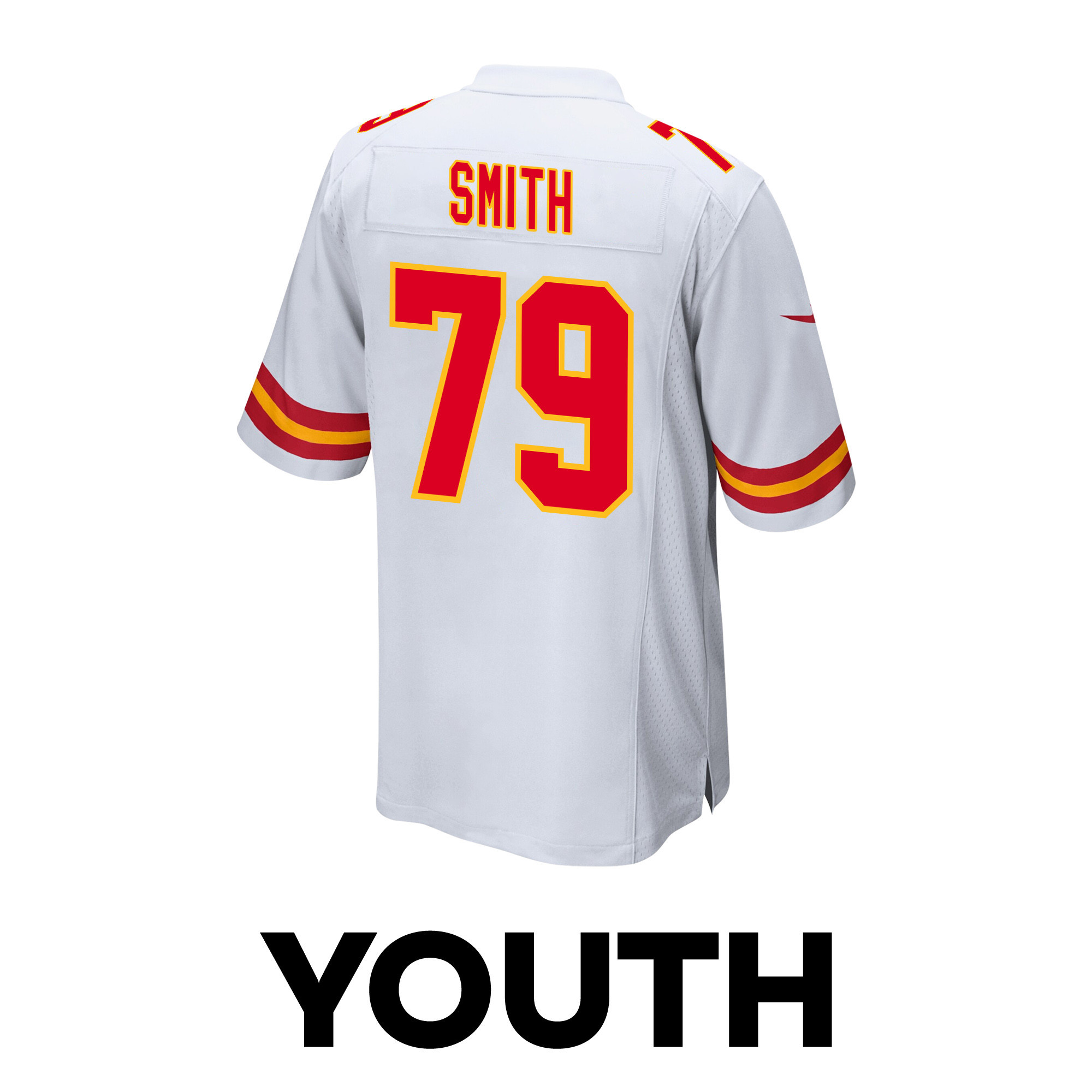 Donovan Smith 79 Kansas City Chiefs Super Bowl LVIII Champions 4 Stars Patch Game White NFL Jersey Youth