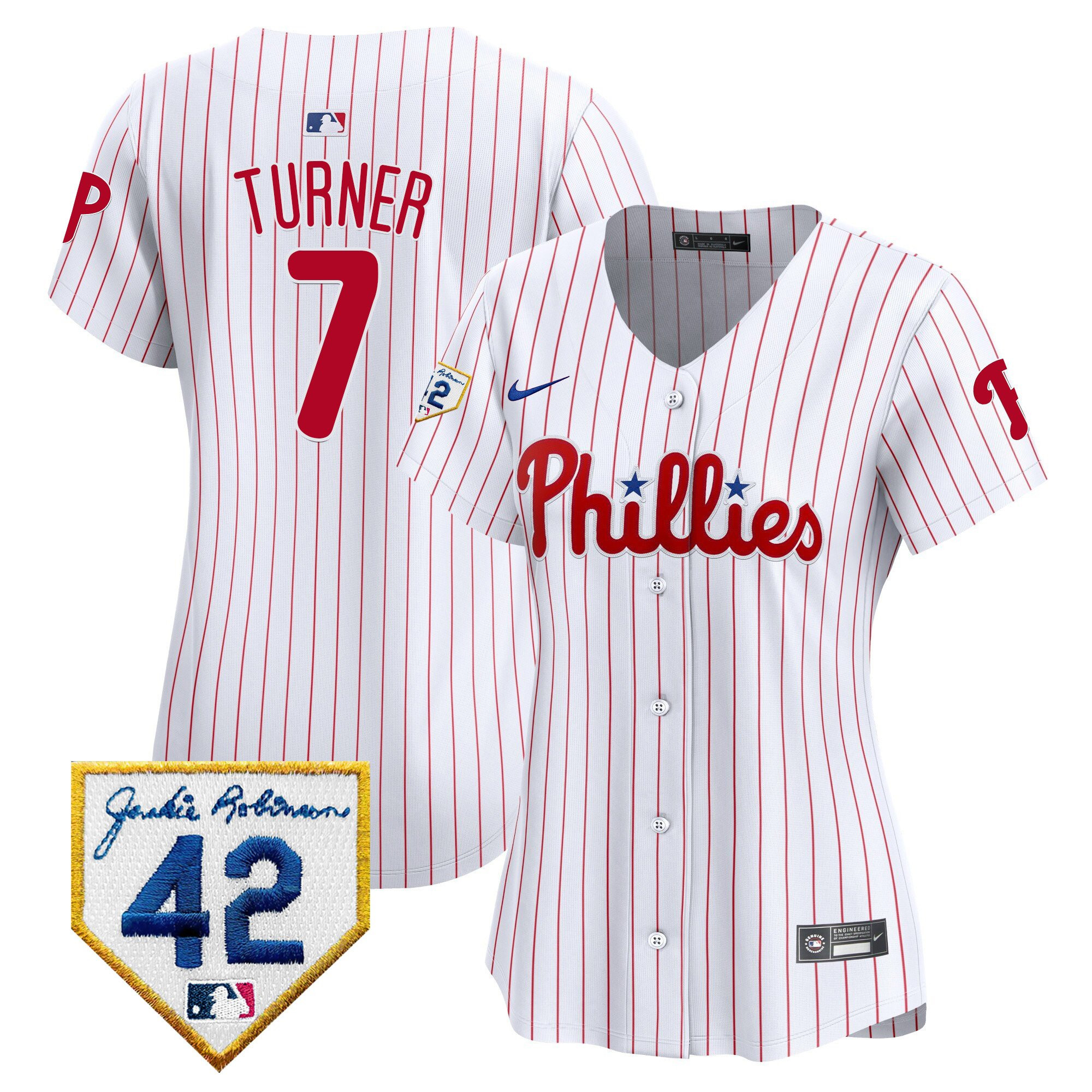 Trea Turner 7 Philadelphia Phillies 2024 Jackie Robinson Patch White MLB Jersey Women's