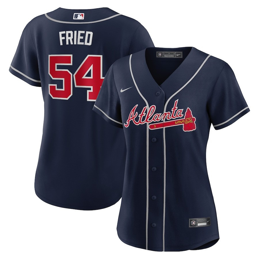 Max Fried 54 Atlanta Braves Alternate Player Navy MLB Jersey Women's