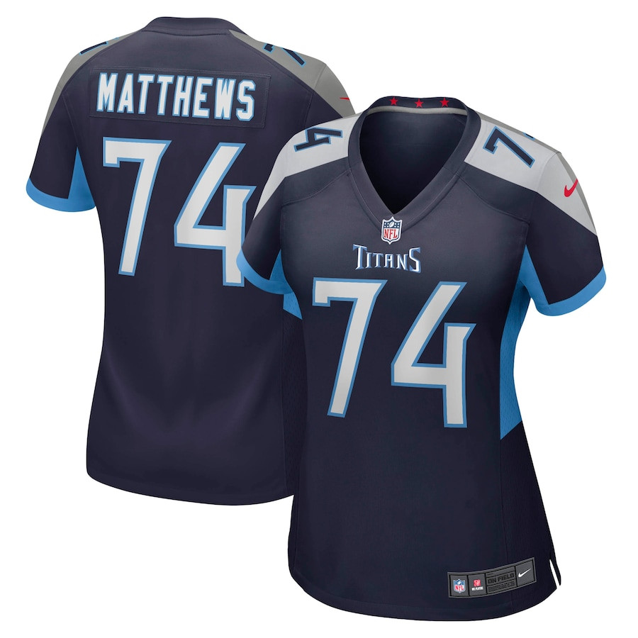 Bruce Matthews 74 Tennessee Titans Retired Navy NFL Jersey Women's