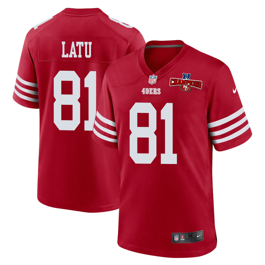 Cameron Latu 81 San Francisco 49ers NFC Champions Patch Game Scarlet NFL Jersey Men's